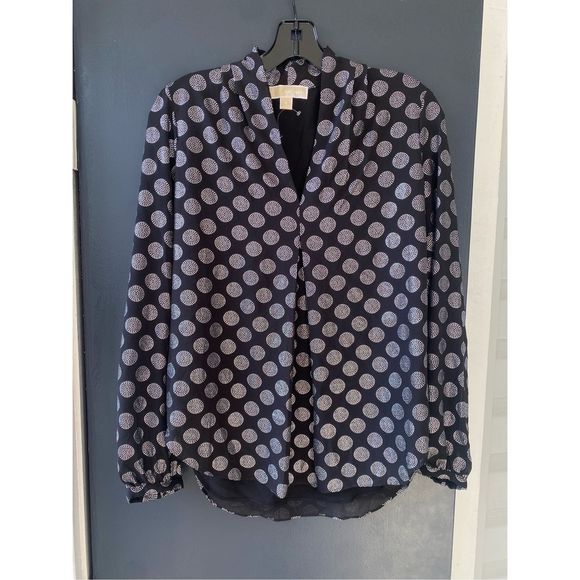 MICHAEL KORS Optic Foil Inverted-Pleat Top, Black Silver Blouse, Sz Small MP $98 - Picture 2 of 12